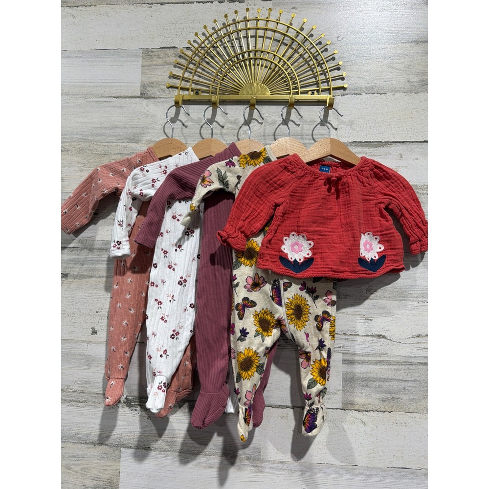 Simple Joys PJ Place Old Navy Baby Girl 0-3M Bundle Sleepers Top Ribbed Floral